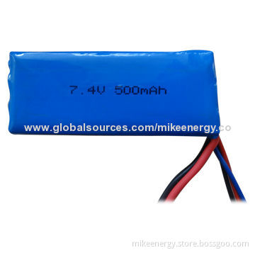 Li-polymer Battery with 500mAh Capacity and 7.4V Nominal Voltage